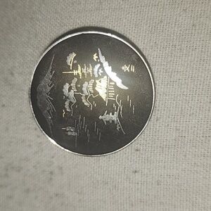 Vintage Amita Japanese Round Damascene Brooch